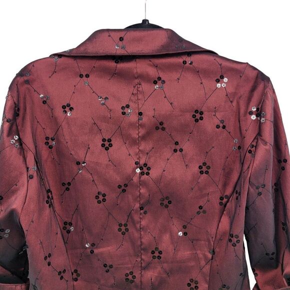 Vintage 90s Cachet Blouse 14 Oxblood Sequin Embroidered Rhinestone Buttons Glam - Picture 8 of 10